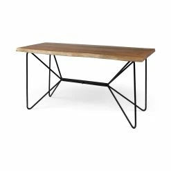 Hot Sale 🤩 Mercana Papillion IV Natural Solid Wood W/Live Edge & Iron Base Desk ✨