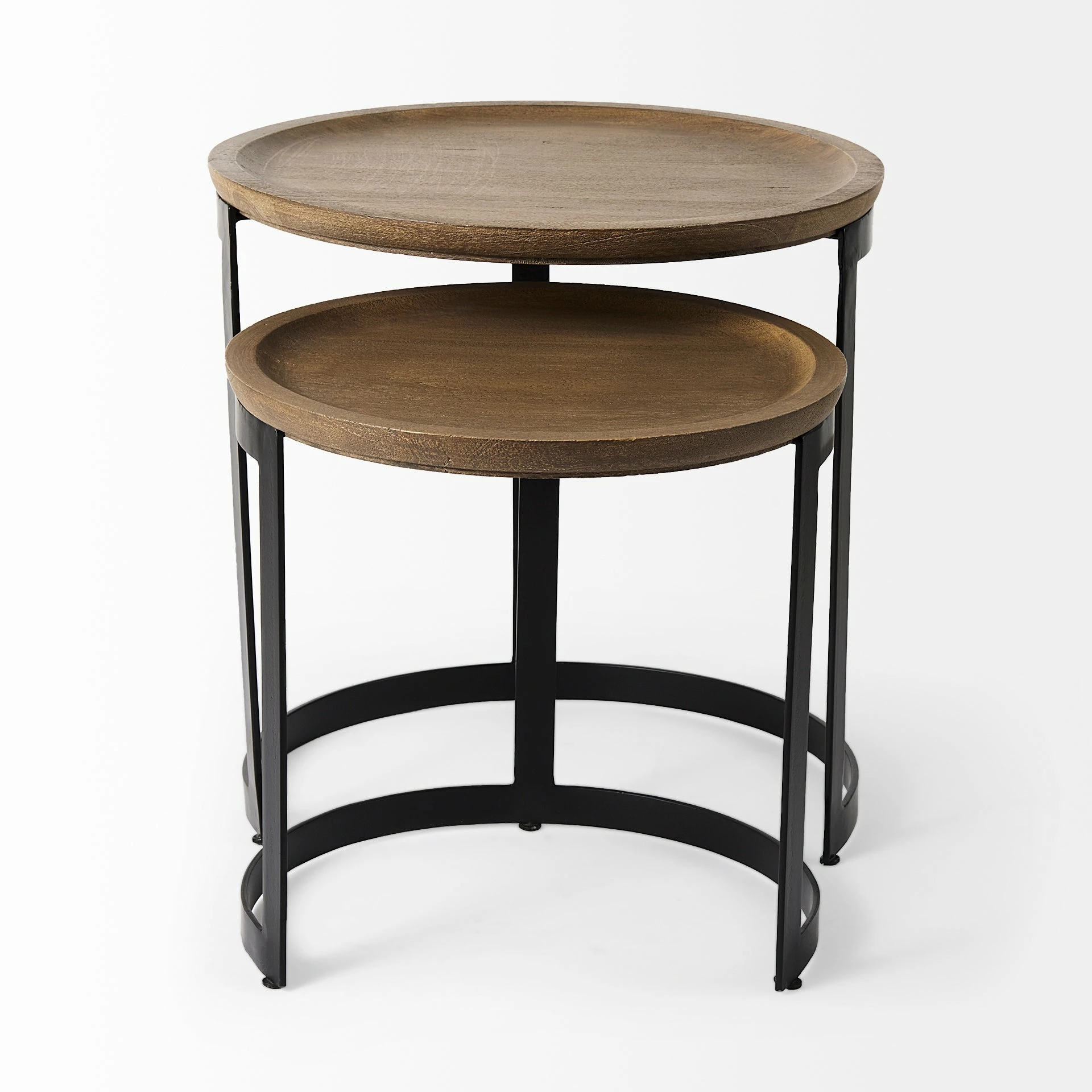 New ๐ Mercana Aisley (Set Of 2) 19.3L X 19.3W X 19H Light Brown Wood W/ Black Metal Base Round Nesting Side Tables - 19.3L X 19.3W X 19.0H ๐ - Image 2