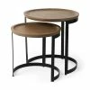 New 🔔 Mercana Aisley (Set Of 2) 19.3L X 19.3W X 19H Light Brown Wood W/ Black Metal Base Round Nesting Side Tables - 19.3L X 19.3W X 19.0H 🔔