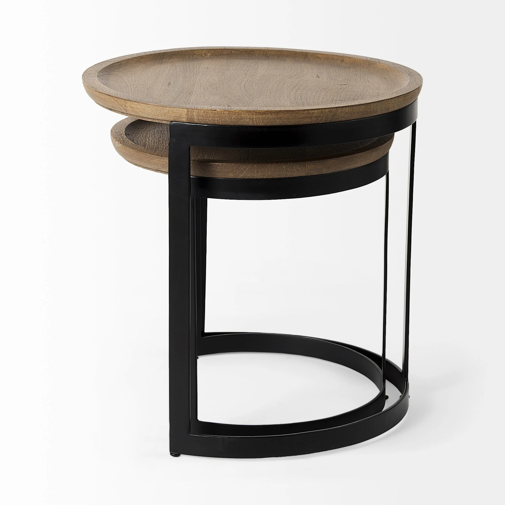 New ๐ Mercana Aisley (Set Of 2) 19.3L X 19.3W X 19H Light Brown Wood W/ Black Metal Base Round Nesting Side Tables - 19.3L X 19.3W X 19.0H ๐ - Image 4
