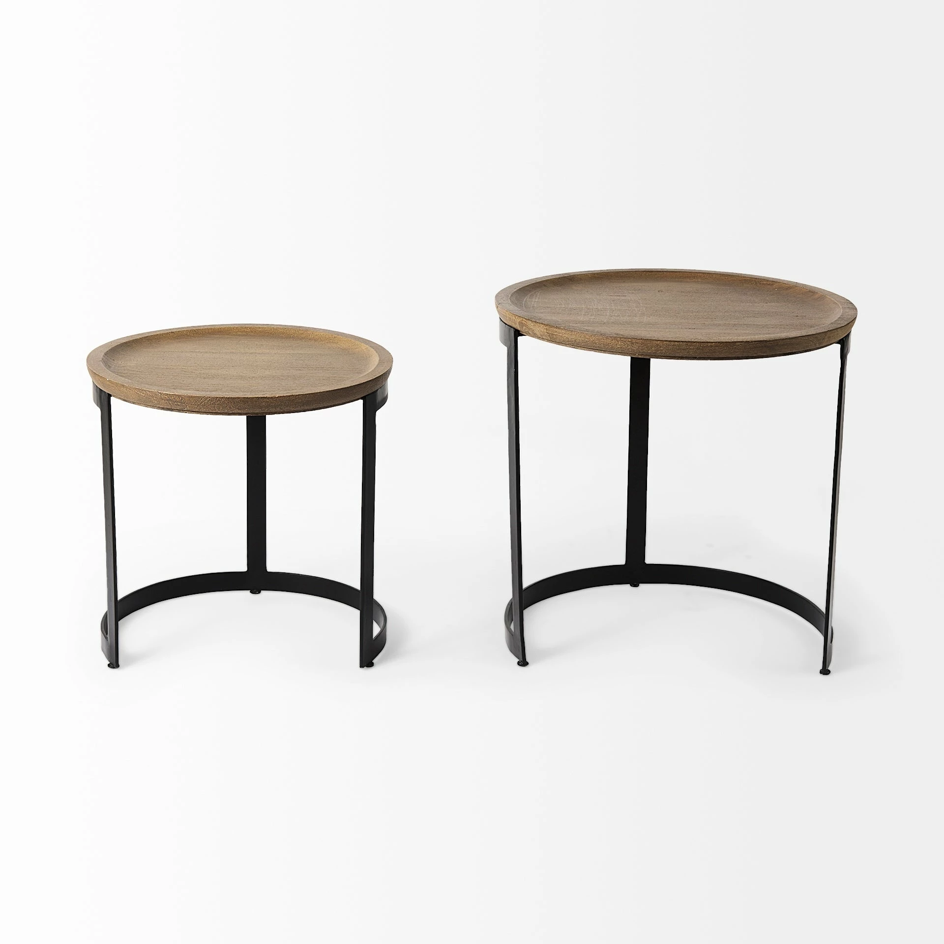 New ๐ Mercana Aisley (Set Of 2) 19.3L X 19.3W X 19H Light Brown Wood W/ Black Metal Base Round Nesting Side Tables - 19.3L X 19.3W X 19.0H ๐ - Image 5