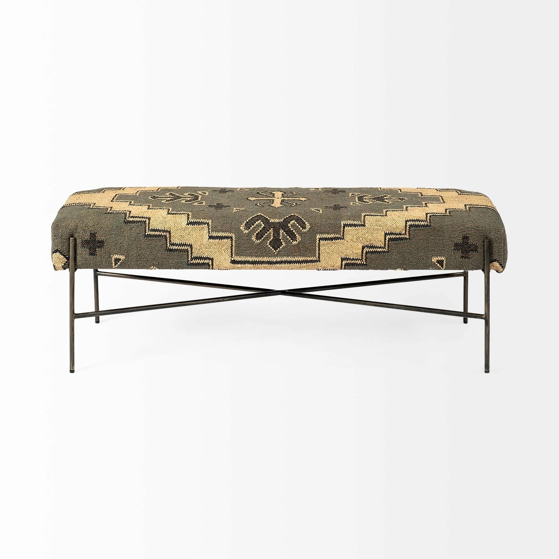 Best Pirce π Mercana Avery I Olive & Beige Upholstered Patterned Seat Accent Bench - 55"W X 17"D X 18"H Cream 𧨠- Image 2