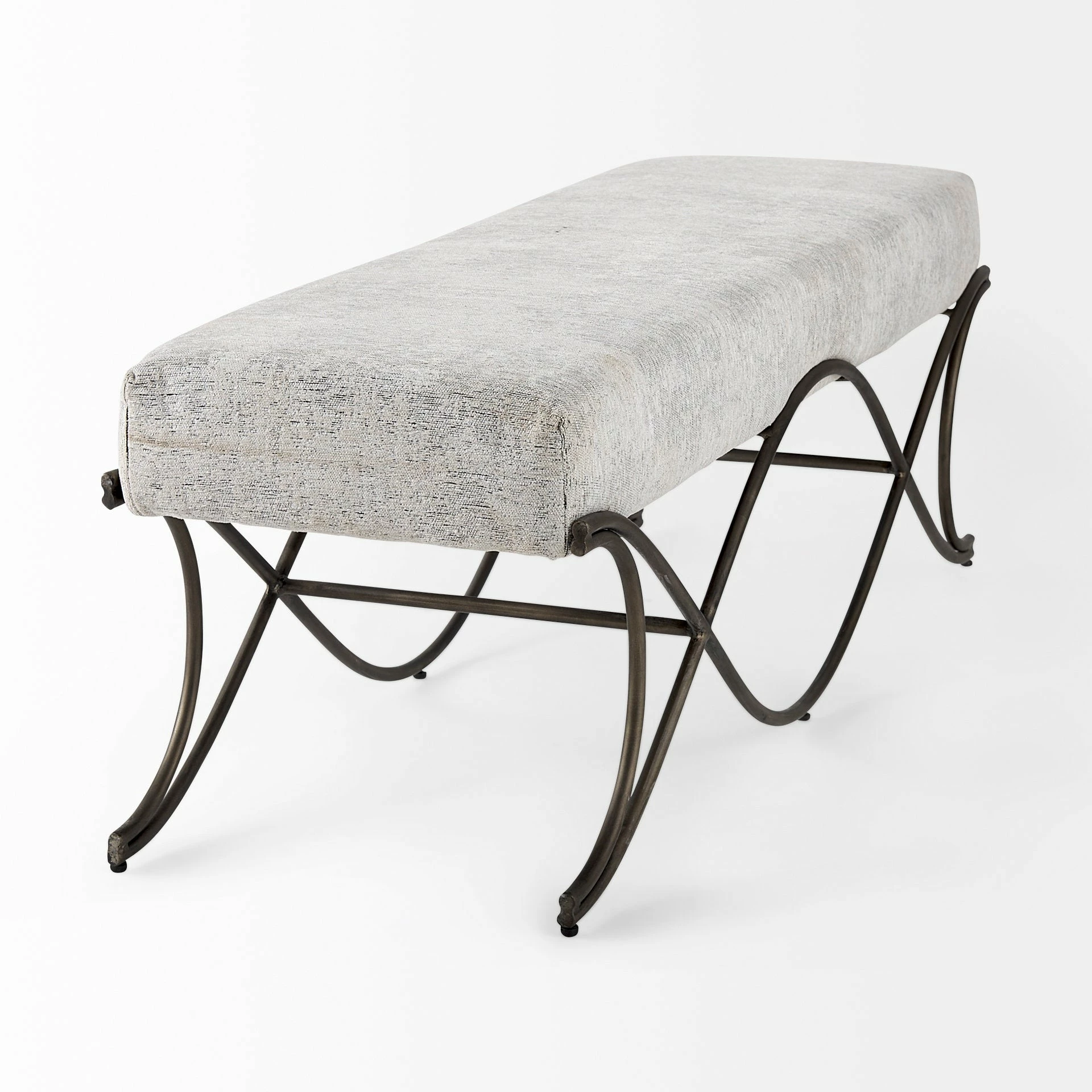 Best Sale π Mercana Ayla Gray Fabric Seat W/ Dark Nickel Metal Frame Bench Dark Gray π - Image 4