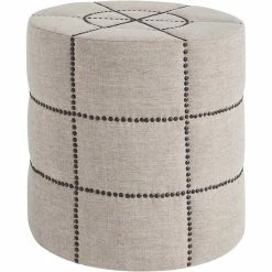Wholesale 🎉 Mercana Beacon 20.5"H Cream Fabric W/ Metal Tacks Round Ottoman 🤩