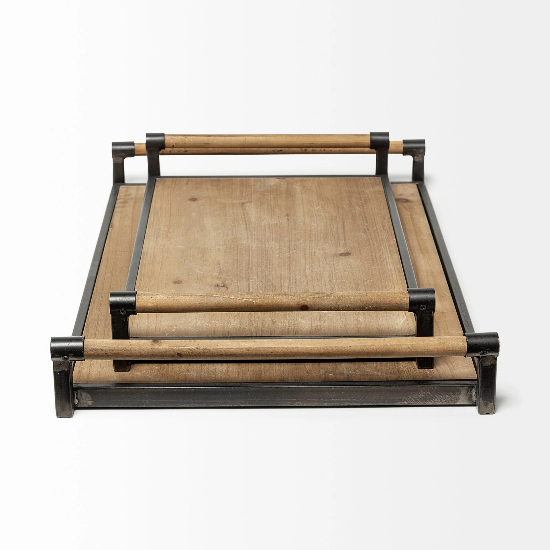 Cheapest ๐ Mercana Benson Brown Wood W/Black Metal Trays (Set Of 2) - 26"W X 16"D X 3"H โ๏ธ - Image 3