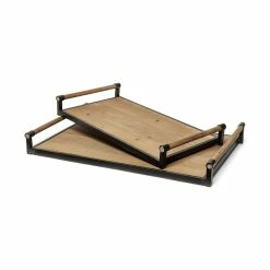 Cheapest 😉 Mercana Benson Brown Wood W/Black Metal Trays (Set Of 2) - 26"W X 16"D X 3"H ✔️