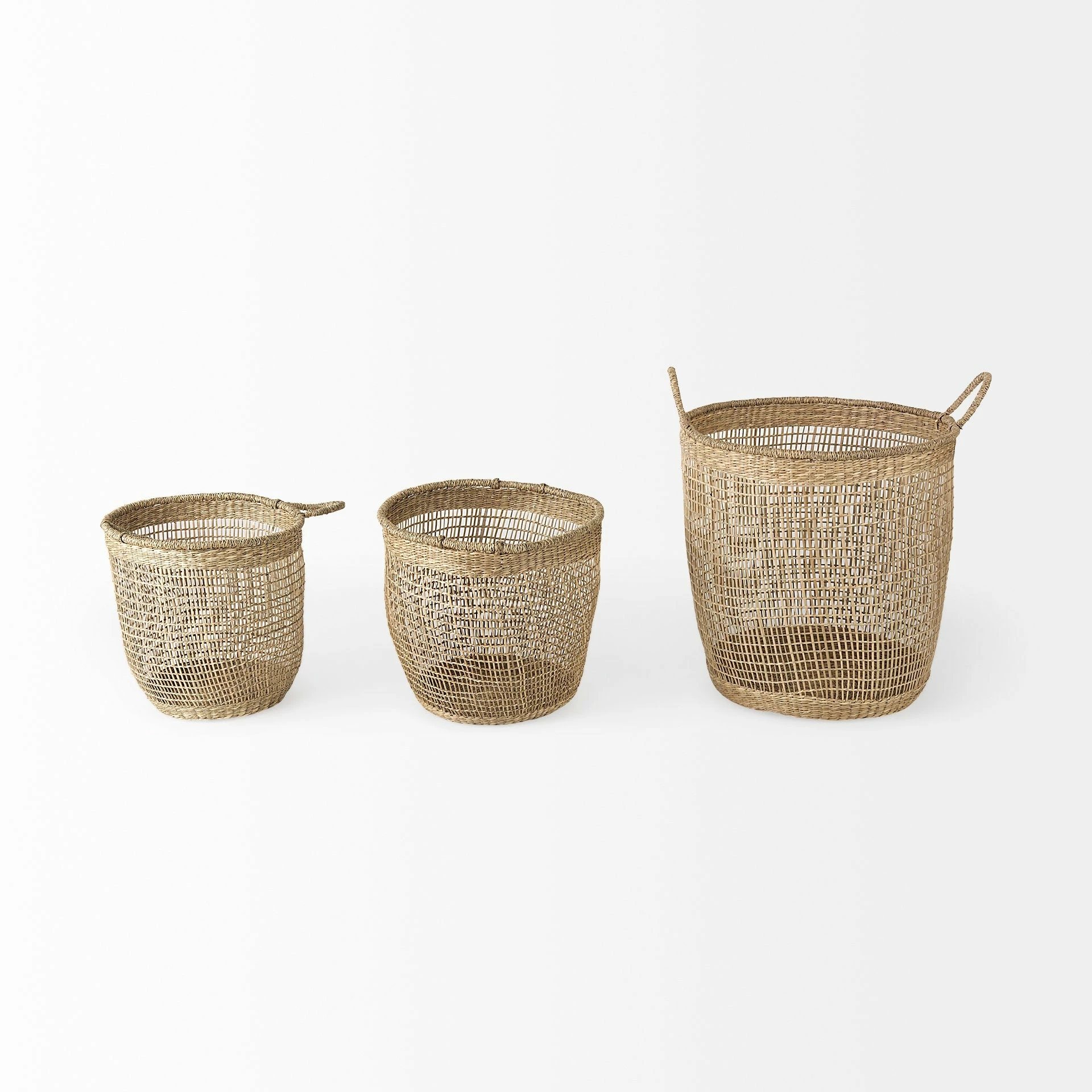 Buy π Mercana Bowie 19.7L X 19.7W X 19.7H (Set Of 3) Medium Brown Seagrass Round Basket W/ Handles β€οΈ - Image 2