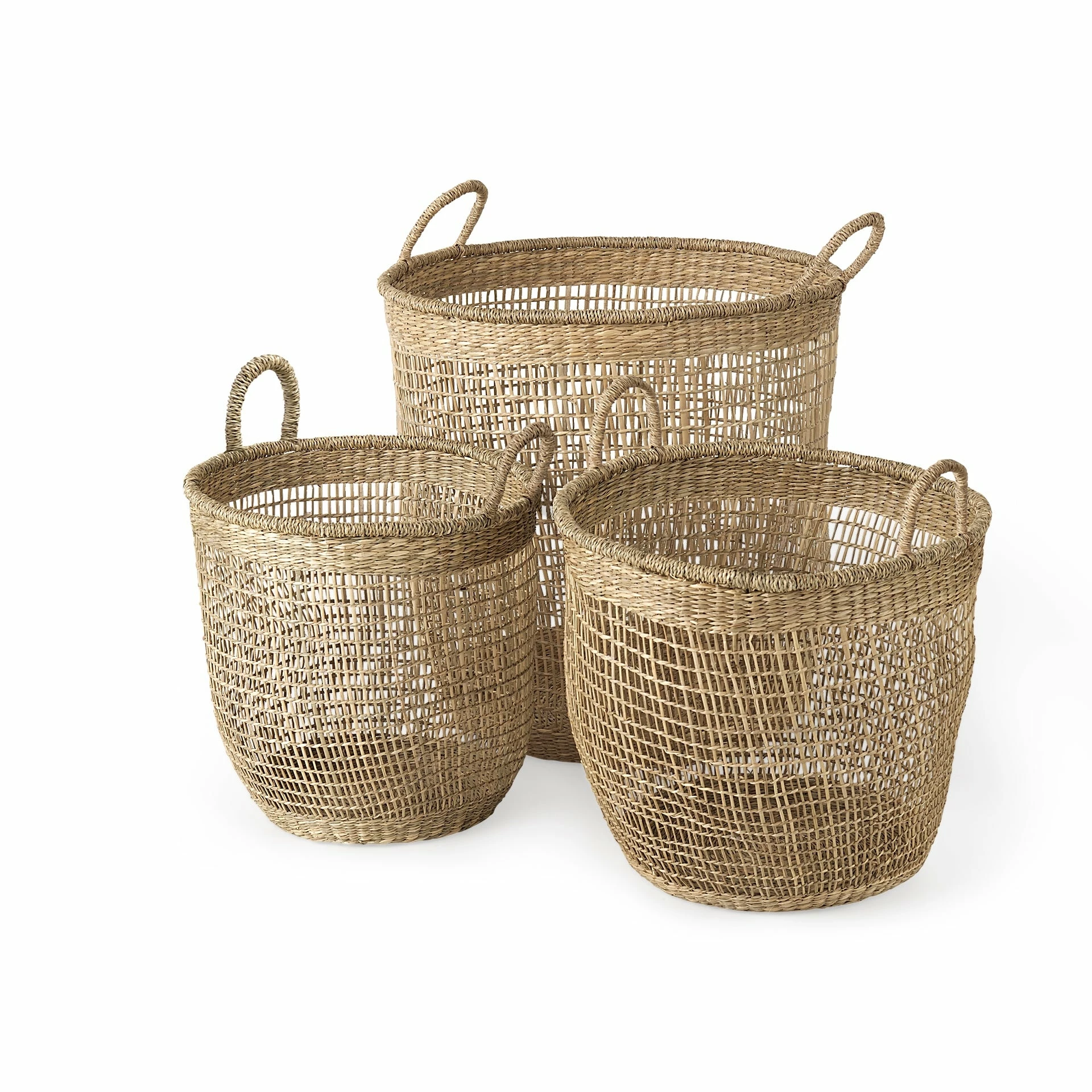 Buy π Mercana Bowie 19.7L X 19.7W X 19.7H (Set Of 3) Medium Brown Seagrass Round Basket W/ Handles β€οΈ