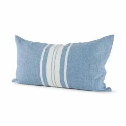 Best reviews of ✔️ Mercana Brigitta 14L X 26W Blue And Cream Fabric Striped Decorative Pillow Cover 🔥