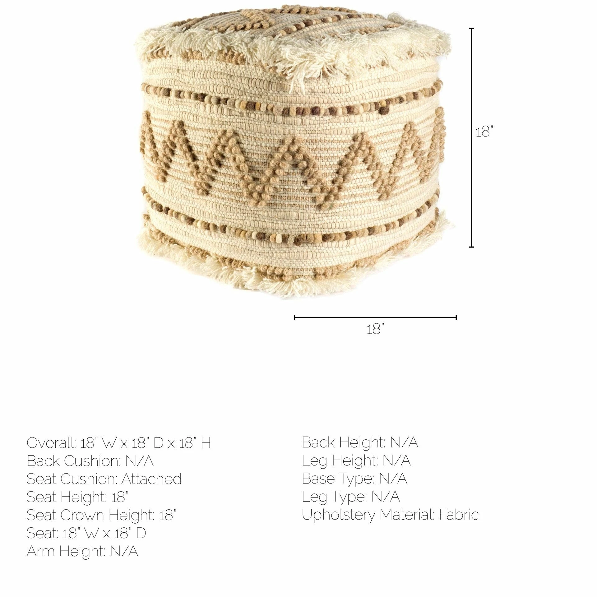 Wholesale ⭐ Mercana Caela Beige/Brown Wool, Cotton And Felt Popcorn Stitch Square Pouf 🥰 - Image 5