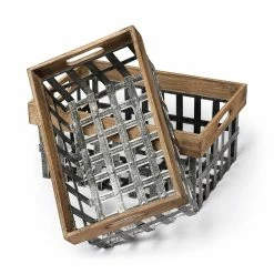 Flash Sale 😍 Mercana Chartrand Wood And Metal Open Crate Style Baskets, Set Of 2 - Small ⭐