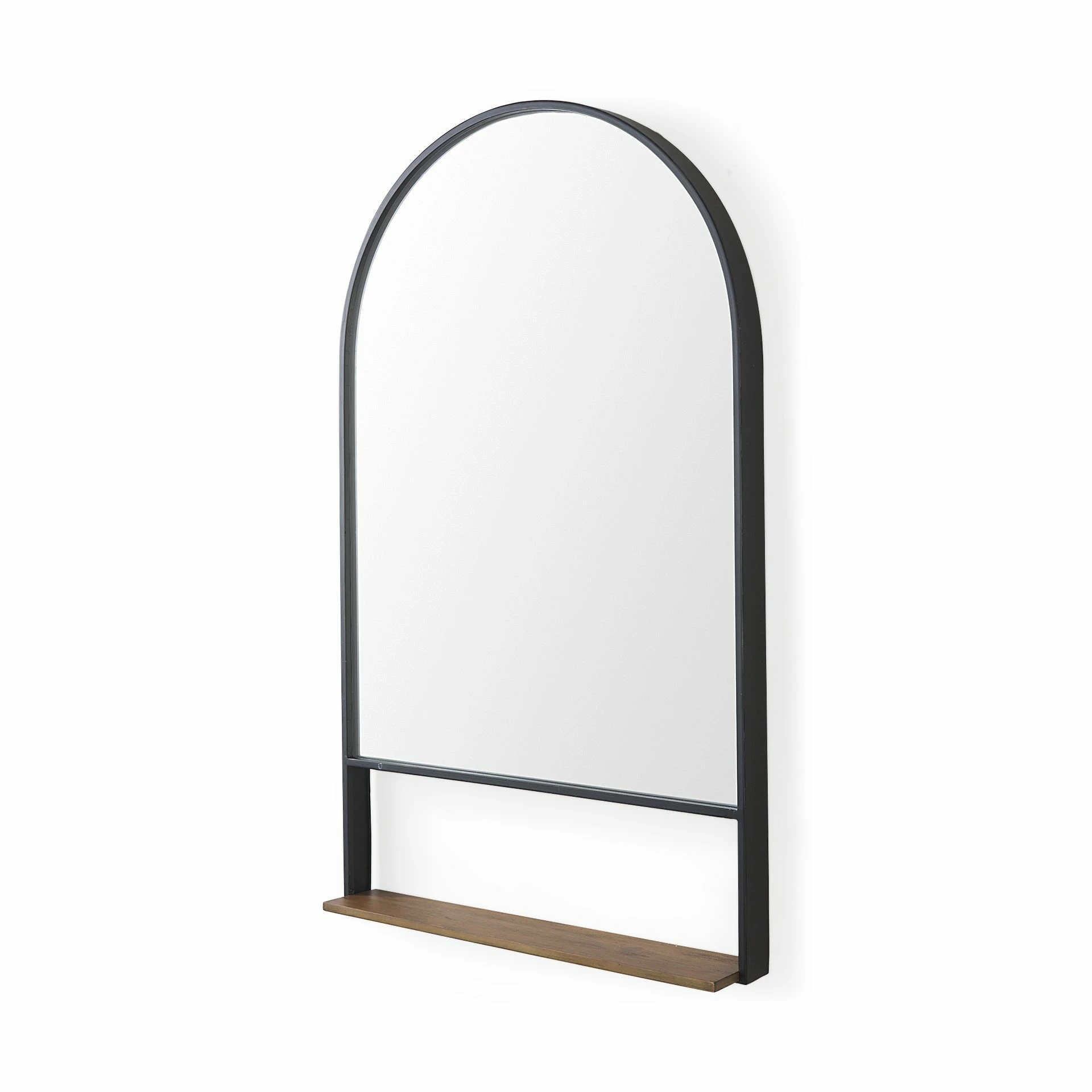New ๐ Mercana Cora Black Metal Frame W/Brown Wooden Shelf Wall Mirror ๐