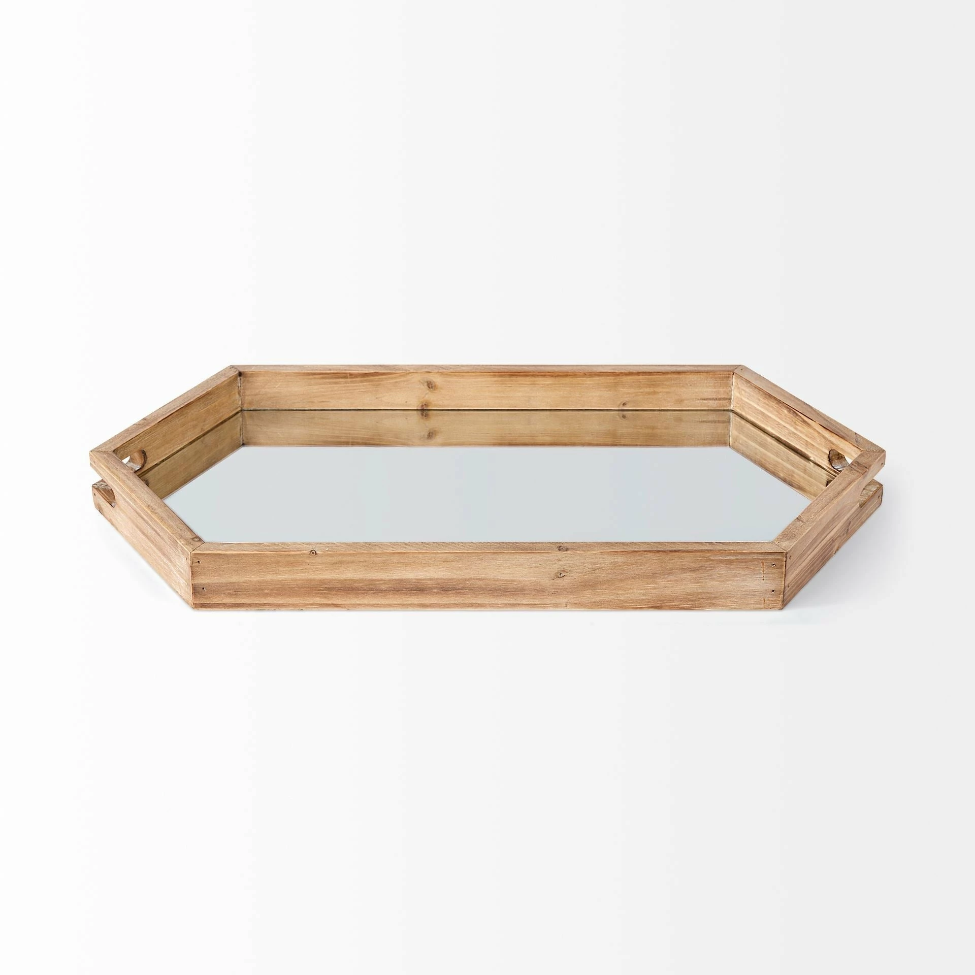 Flash Sale ๐ Mercana Durden 29L X 16W Natural Wood Mirrored Hexagonal Tray - 29.1L X 15.7W X 2.0H ๐งจ - Image 2