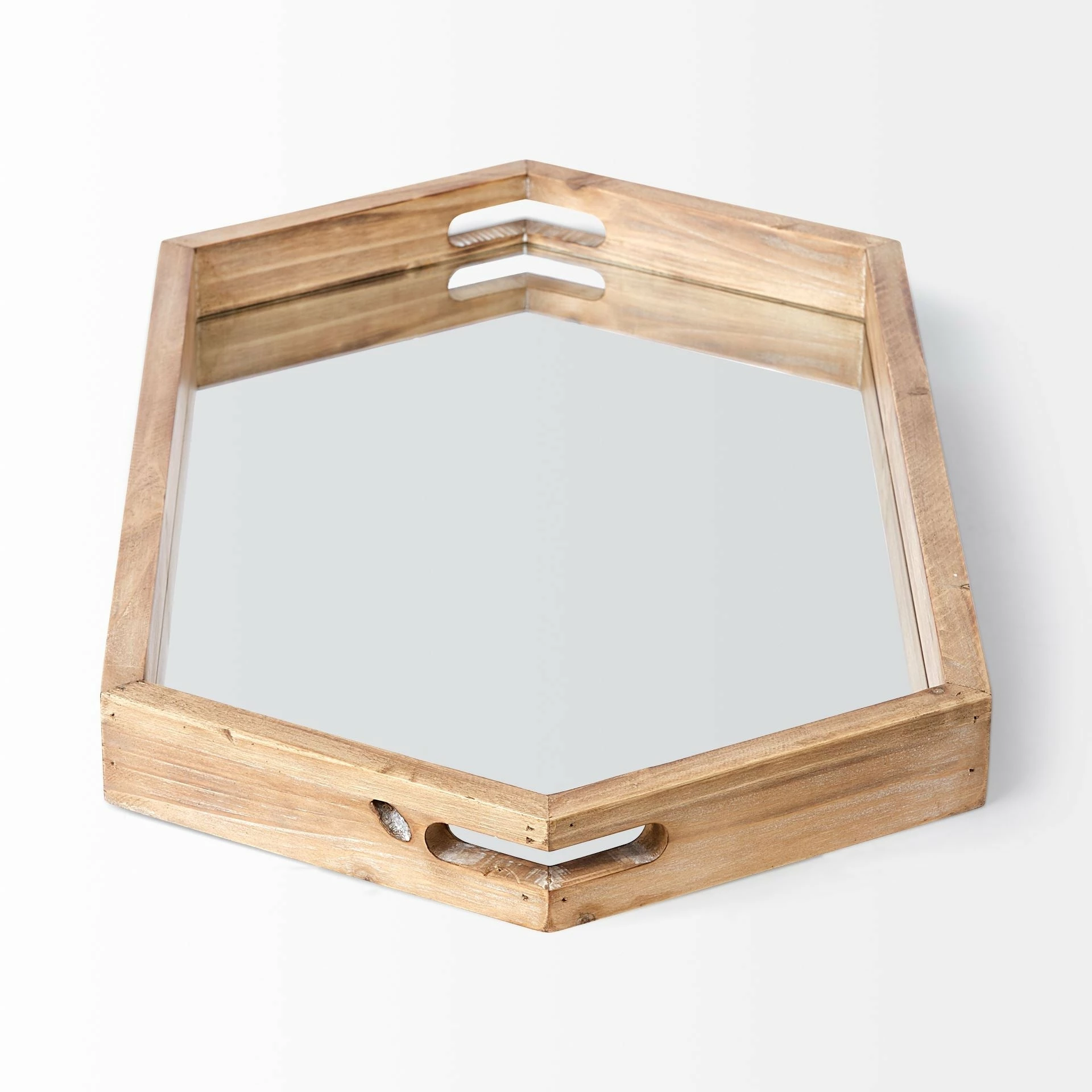 Flash Sale ๐ Mercana Durden 29L X 16W Natural Wood Mirrored Hexagonal Tray - 29.1L X 15.7W X 2.0H ๐งจ - Image 3
