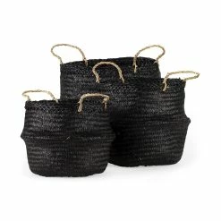 Best deal ✨ Mercana Ella 9.8L X 9.8W X 11.0H (Set Of 3) Black Seagrass Basket W/ Light Brown Handles 🤩