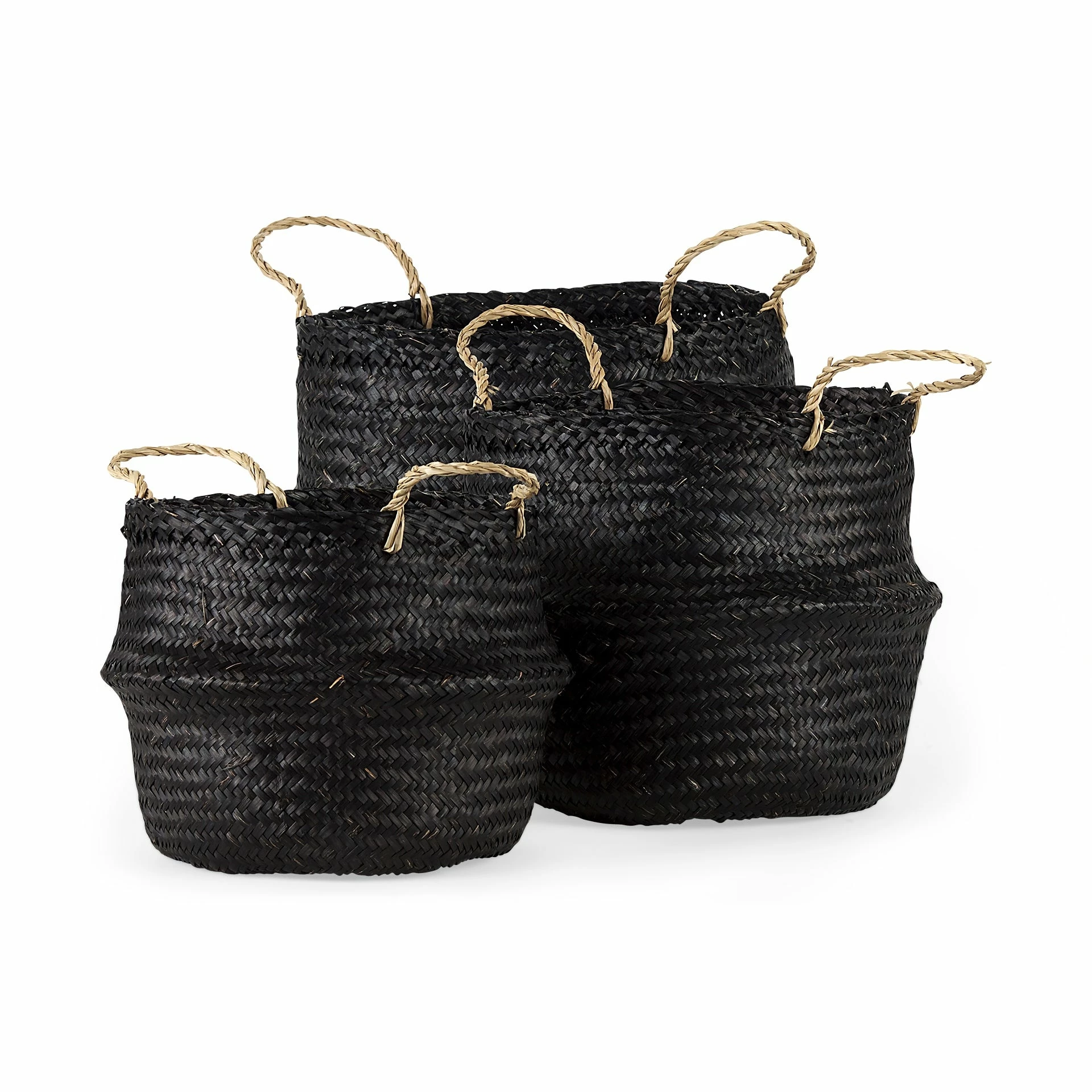 Best deal ✨ Mercana Ella 9.8L X 9.8W X 11.0H (Set Of 3) Black Seagrass Basket W/ Light Brown Handles 🤩
