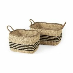 Cheap 🔥 Mercana Emma 17.3L X 13.0W X 11.0H (Set Of 2) Light Brown Seagrass Rectangular Basket W/ Black Stripes ❤️