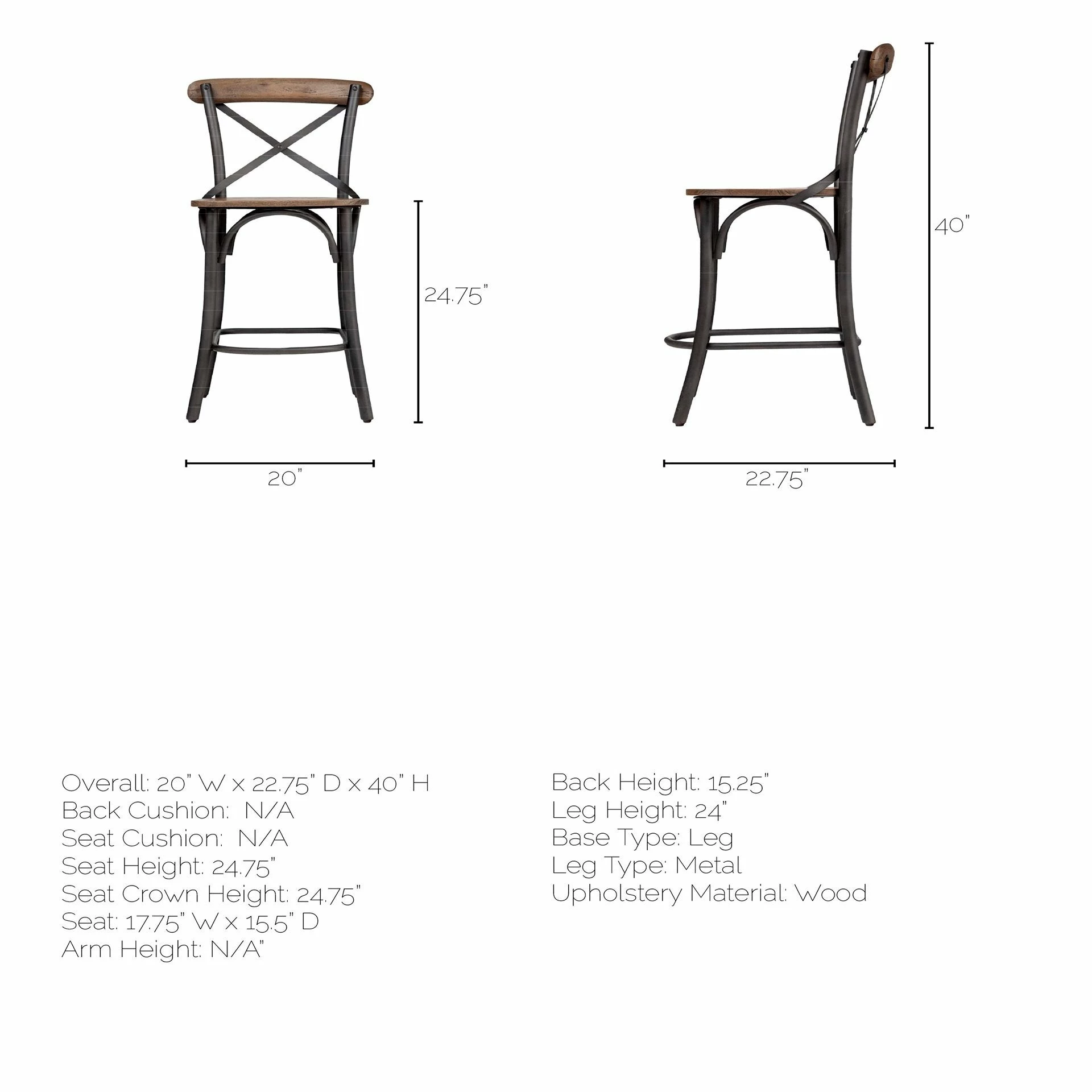 Flash Sale π Mercana Etienne Medium Brown Solid Wood W/ Dark Gray Iron Frame Counter Stool - 20"W X 22.8"D X 40"H βοΈ - Image 13