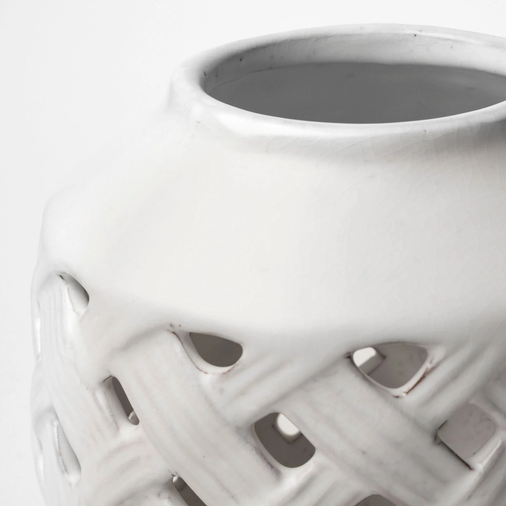 New ๐ Mercana Forillon I Short White Glazed Lattice Pattern Vase - 8"W X 8"D X 8"H โจ - Image 3