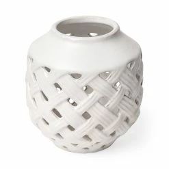 New 😍 Mercana Forillon I Short White Glazed Lattice Pattern Vase - 8"W X 8"D X 8"H ✨