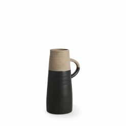 New 👍 Mercana Garand I Small Black/Natural Ceramic Jug - 6.5"W X 4.5"D X 10"H 🎁