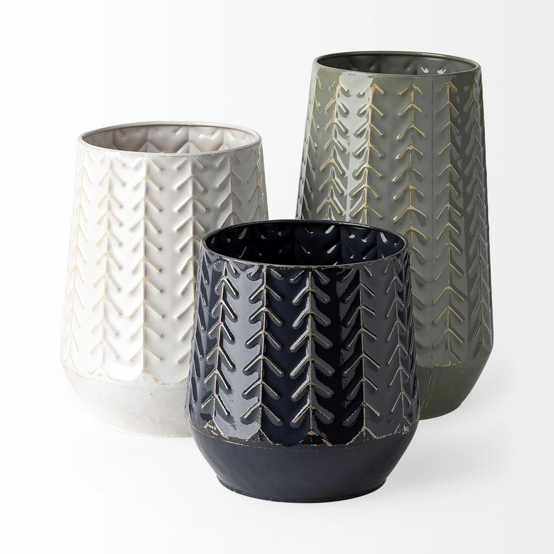 Brand new π Mercana Gemma I Metal Glossy Dark Blue Chevron Vase White π₯° - Image 2