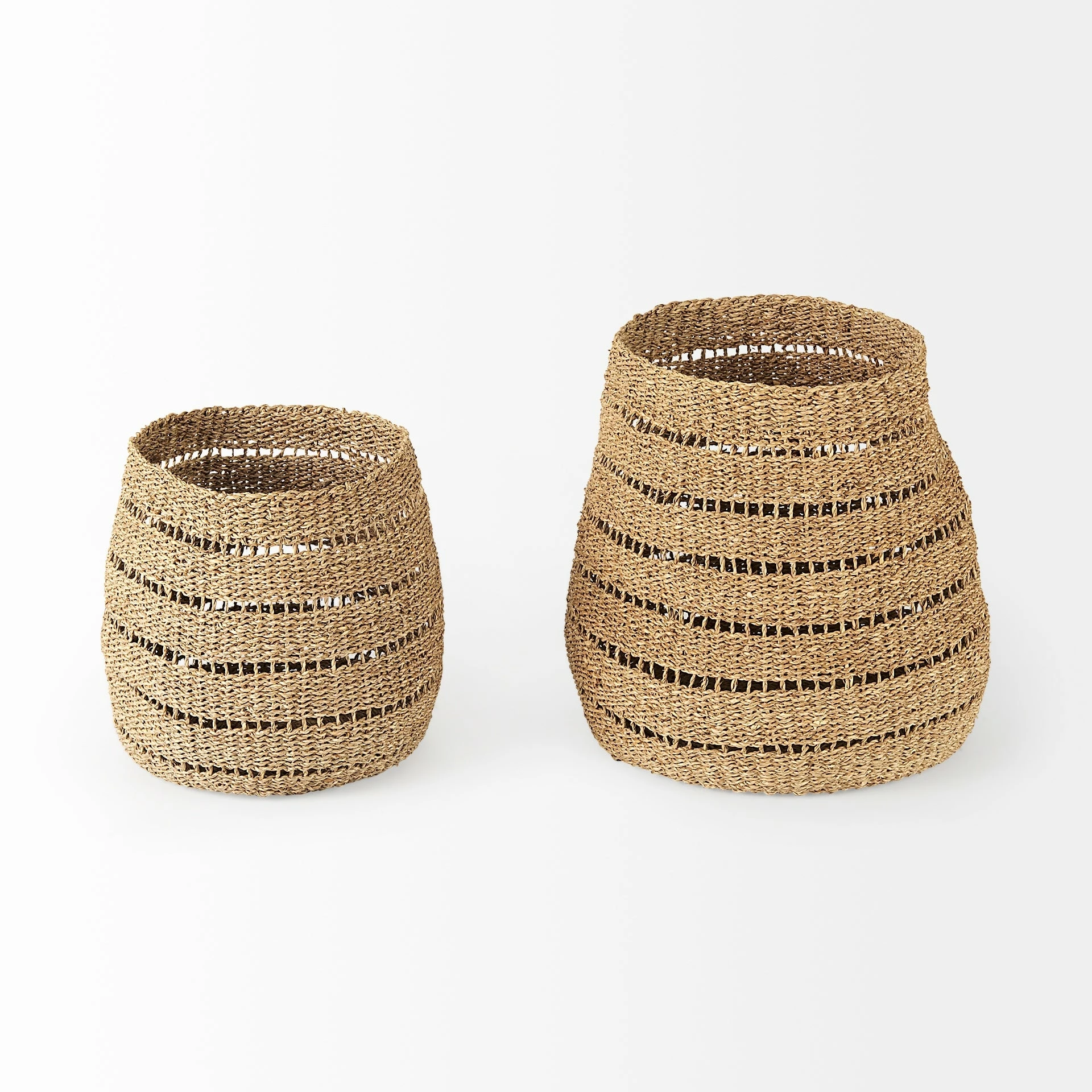 Buy π₯° Mercana Hayes 17.7L X 17.7W X 11.8H (Set Of 2) Medium Brown Seagrass Round Basket With Stripe Pattern π - Image 2
