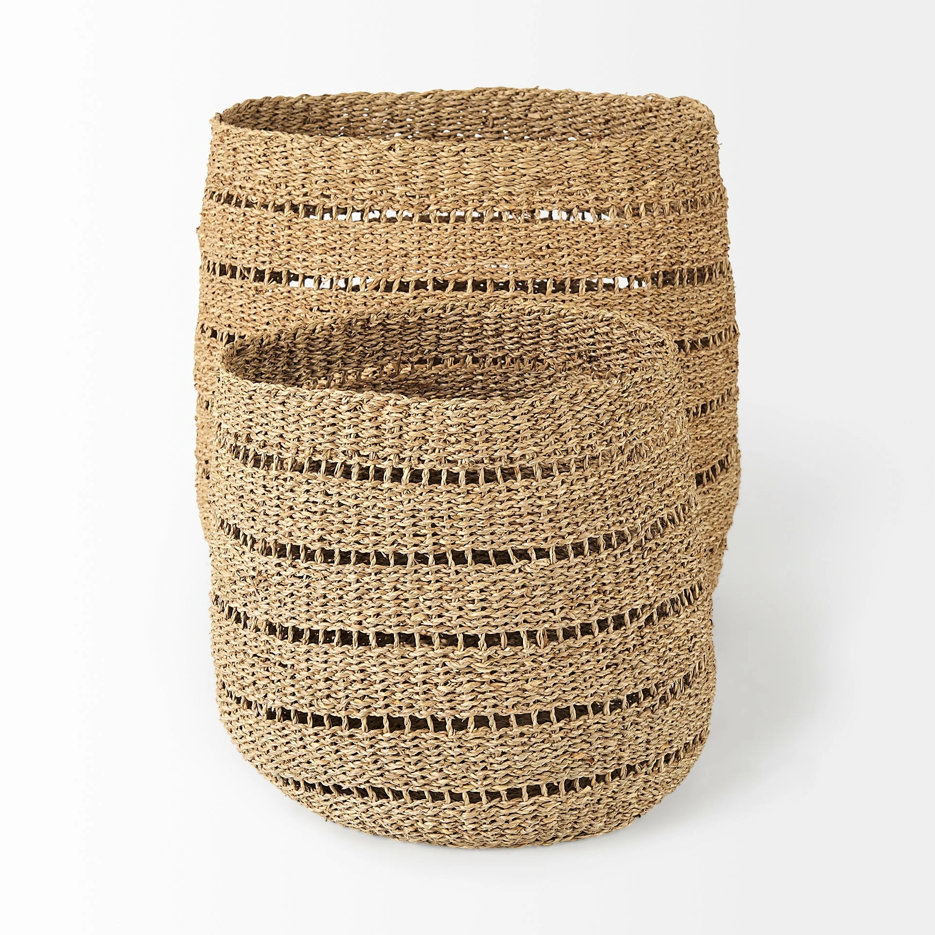 Buy π₯° Mercana Hayes 17.7L X 17.7W X 11.8H (Set Of 2) Medium Brown Seagrass Round Basket With Stripe Pattern π - Image 3