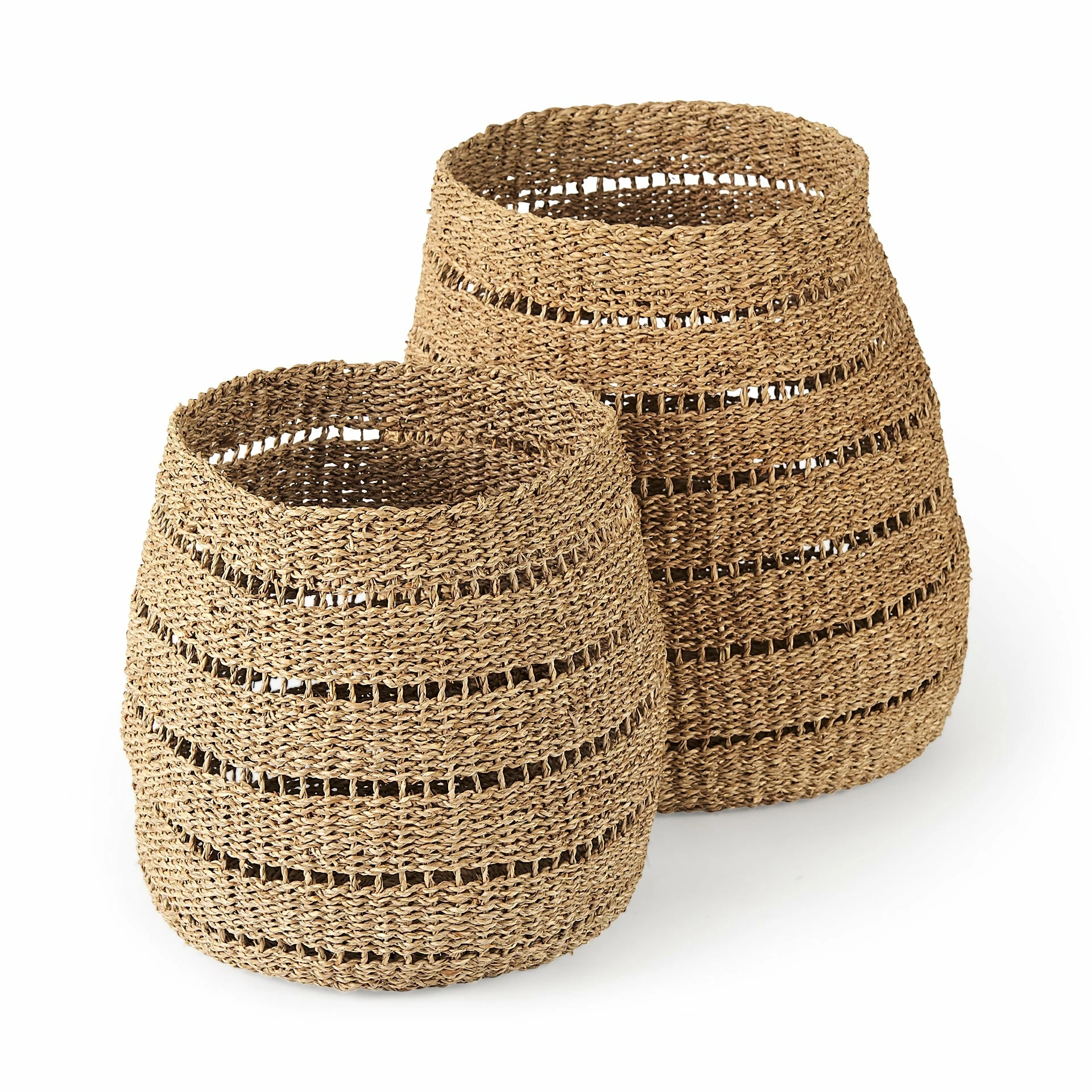 Buy π₯° Mercana Hayes 17.7L X 17.7W X 11.8H (Set Of 2) Medium Brown Seagrass Round Basket With Stripe Pattern π