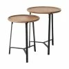 Outlet 🎁 Mercana Helios III 20L X 24H Set Of Two Round Brown Solid Wood Iron Base Nesting End/Side Tables 👍