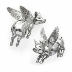 New 👍 Mercana Hogbadi Silver Resin Flying Pigs Decorative Wall Accents, Set Of 2 😀