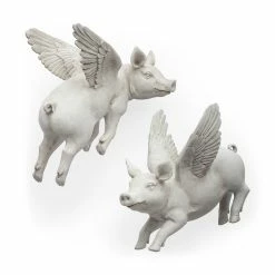 Wholesale 😉 Mercana Hogbadi White Resin Flying Pigs Decorative Wall Accents, Set Of 2 👏