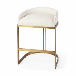 Hot Sale 🤩 Mercana Hollyfield Cream Fabric Seat W/Gold Metal Base Counter Stool Grey 🧨