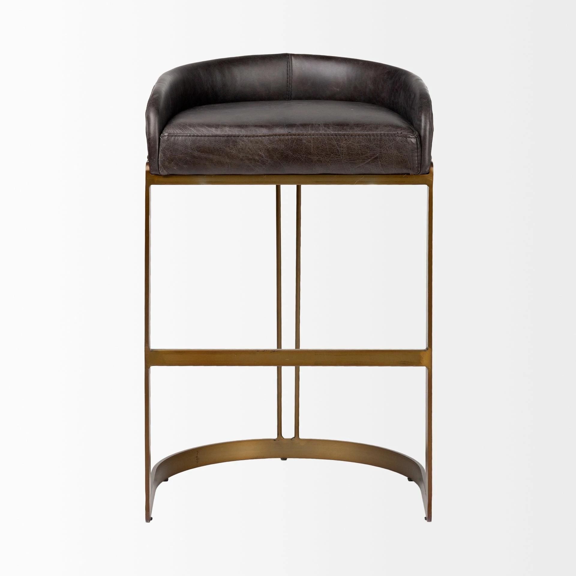 New ๐ Mercana Hollyfield 20.5L X 19.75W X 32.75H Black Leather Seat Gold Metal Base Stool - 20.5L X 19.8W X 32.8H ๐ - Image 2
