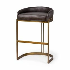 New 🌟 Mercana Hollyfield 20.5L X 19.75W X 32.75H Black Leather Seat Gold Metal Base Stool - 20.5L X 19.8W X 32.8H 👏