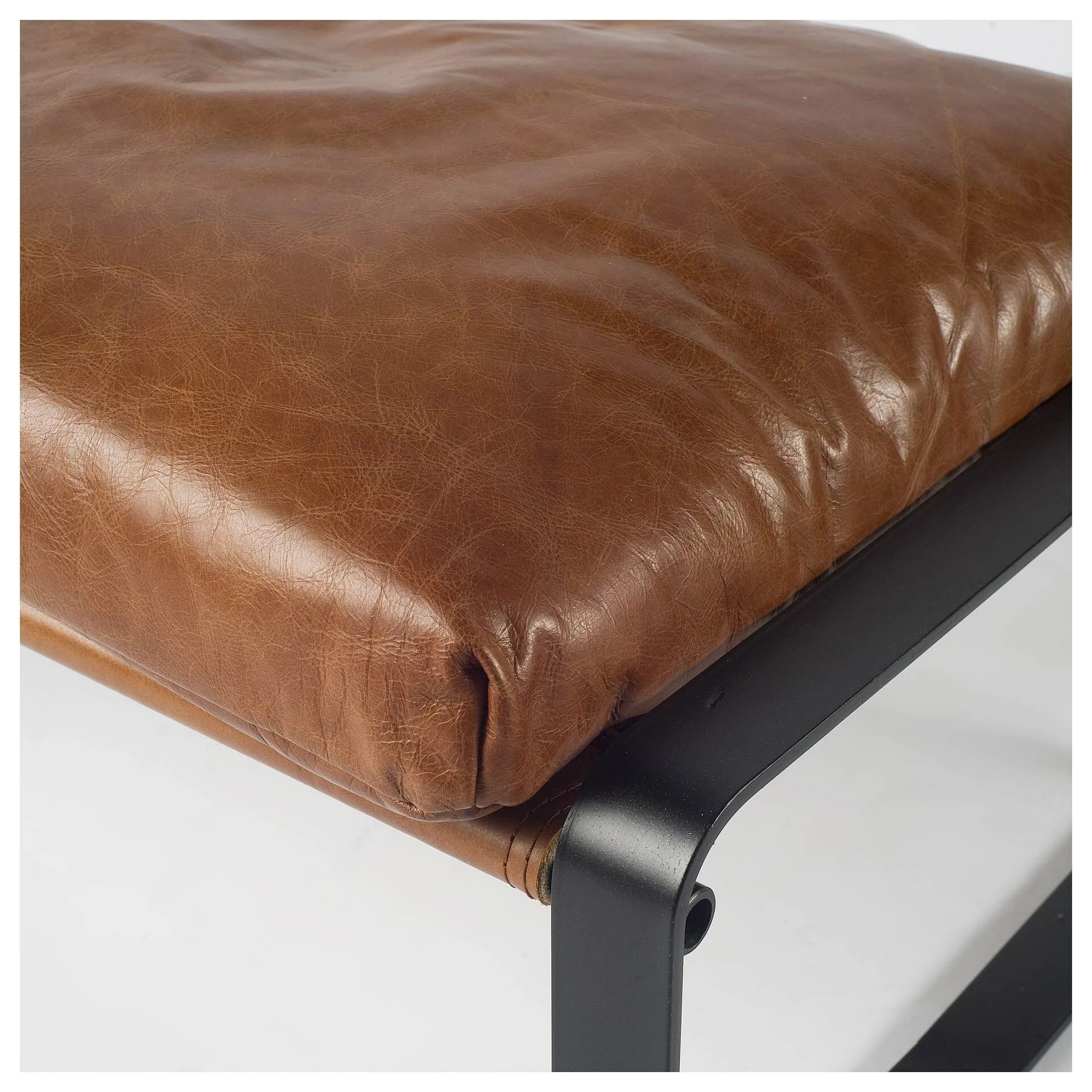 Wholesale 𧨠Mercana Hornet I 14"H Brown Leather Black Metal Base Ottoman π - Image 2
