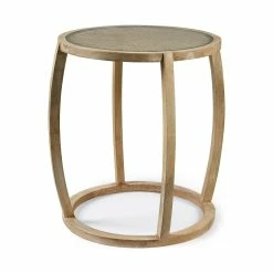 Buy 👏 Mercana Hubbard I 22L X 22W Light Brown Wood Round Top W/Glass Accent Table 🤩
