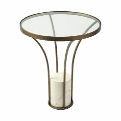 Coupon 😀 Mercana Jacinta II 21" Round Glass Top Metal And Marble Pedestal End/Side Table ✨
