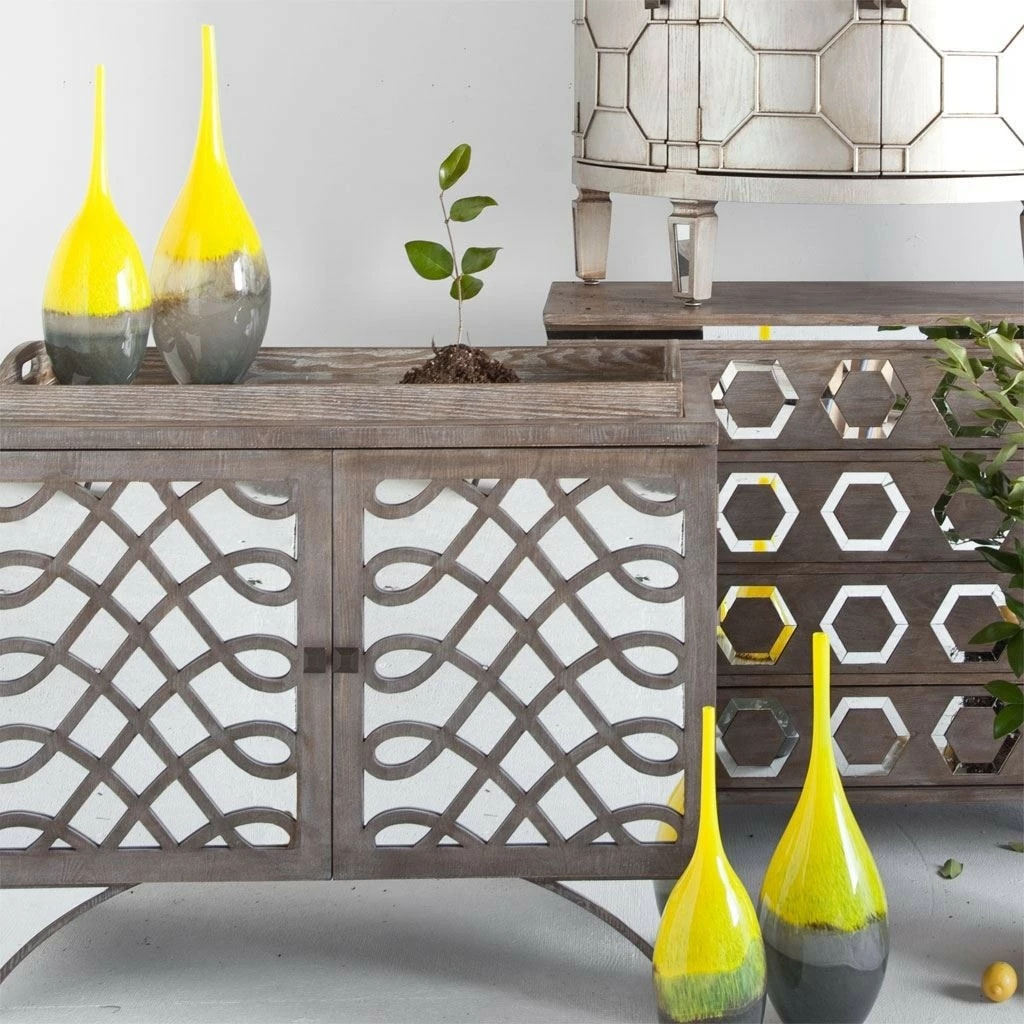 Cheap ✔️ Mercana Jasse Yellow & Gray Ombre Glass Vase 👏 - Image 15