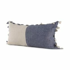 Outlet 👏 Mercana Joelle Blue And Beige Color Blocked W/Tassels Rectangle Decorative Pillow Cover ❤️