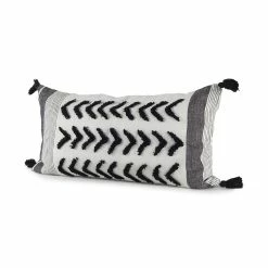 Discount ⌛ Mercana Kimia 14L X 26W White, Gray, And Black Fabric Herringbone And Fringed Decorative Pillow Cover ✨