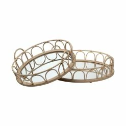 Cheapest 🌟 Mercana Leona (Set Of 2) Natural Wicker Woven Mirrored Base Nesting Trays - 19.3L X 18.9W X 5.7H 😉