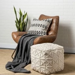 Top 10 ❤️ Mercana Leroy Square Cream Wool Pouf W/ Popcorn Detail ⭐ -Mercana-shop Leroy Square Cream Wool Pouf w Popcorn Detail 3