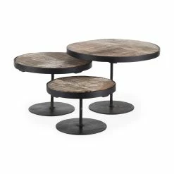 Outlet 🤩 Mercana Lorenz Light Brown Wood W/Black Metal Base Round Decorative Display Stands (Set Of 3) ✨
