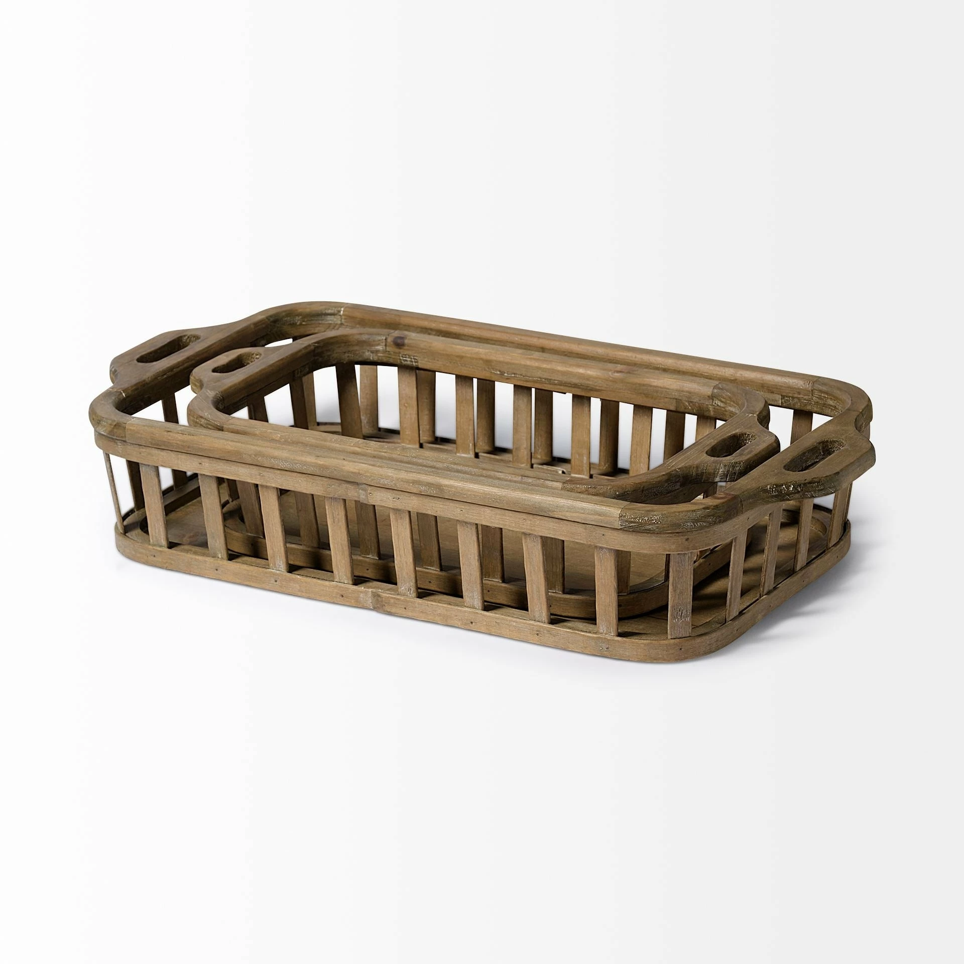 Best deal ๐ Mercana Louis Set Of 2 Natural Wood Slated Nesting Trays - 27.6L X 14.0W X 4.9H โจ - Image 2