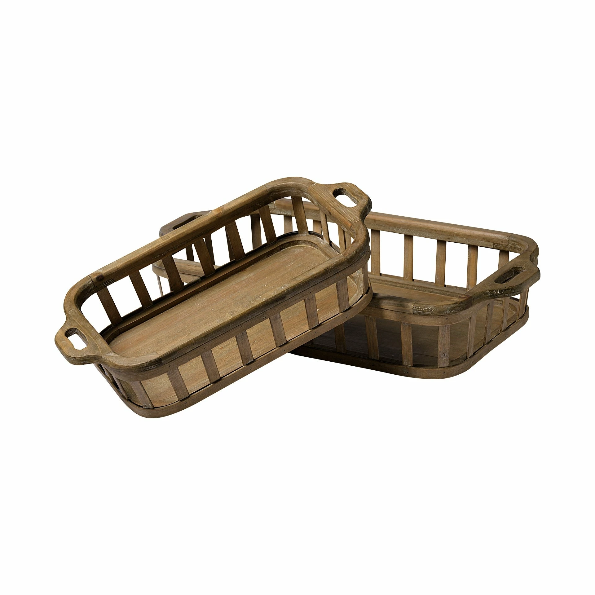 Best deal ๐ Mercana Louis Set Of 2 Natural Wood Slated Nesting Trays - 27.6L X 14.0W X 4.9H โจ