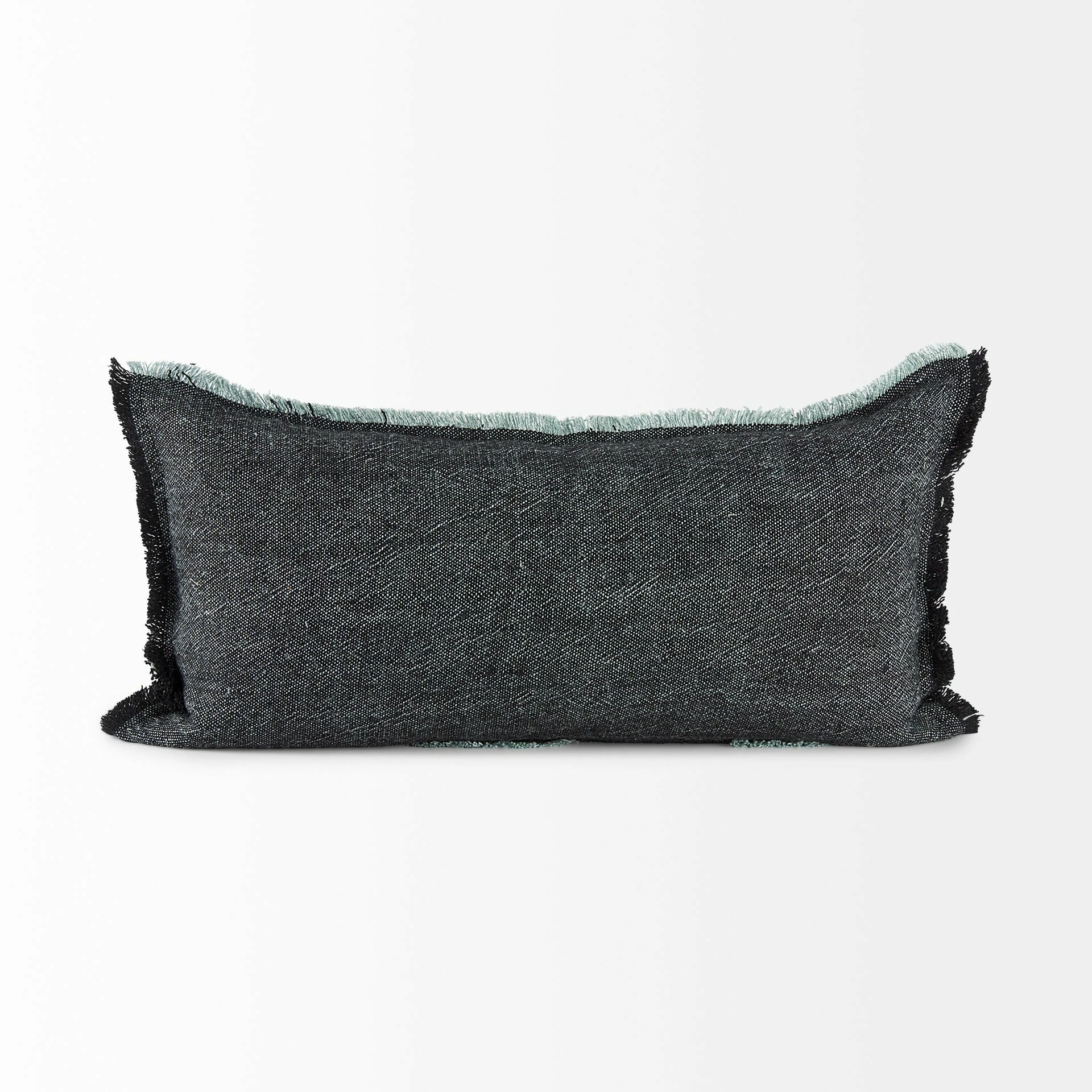 Hot Sale โ Mercana Malia Dark Gray Fabric W/ Teal Fringed Edges Pillow Cover ๐งจ - Image 2