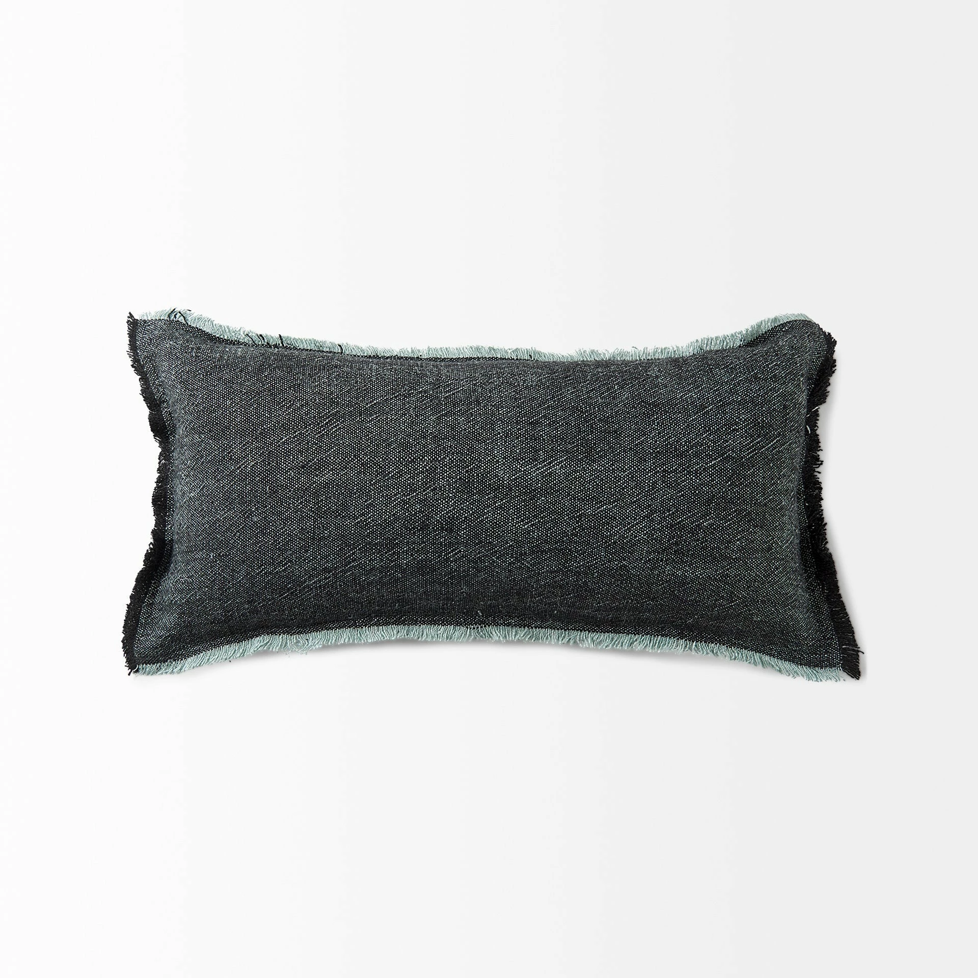 Hot Sale โ Mercana Malia Dark Gray Fabric W/ Teal Fringed Edges Pillow Cover ๐งจ - Image 5