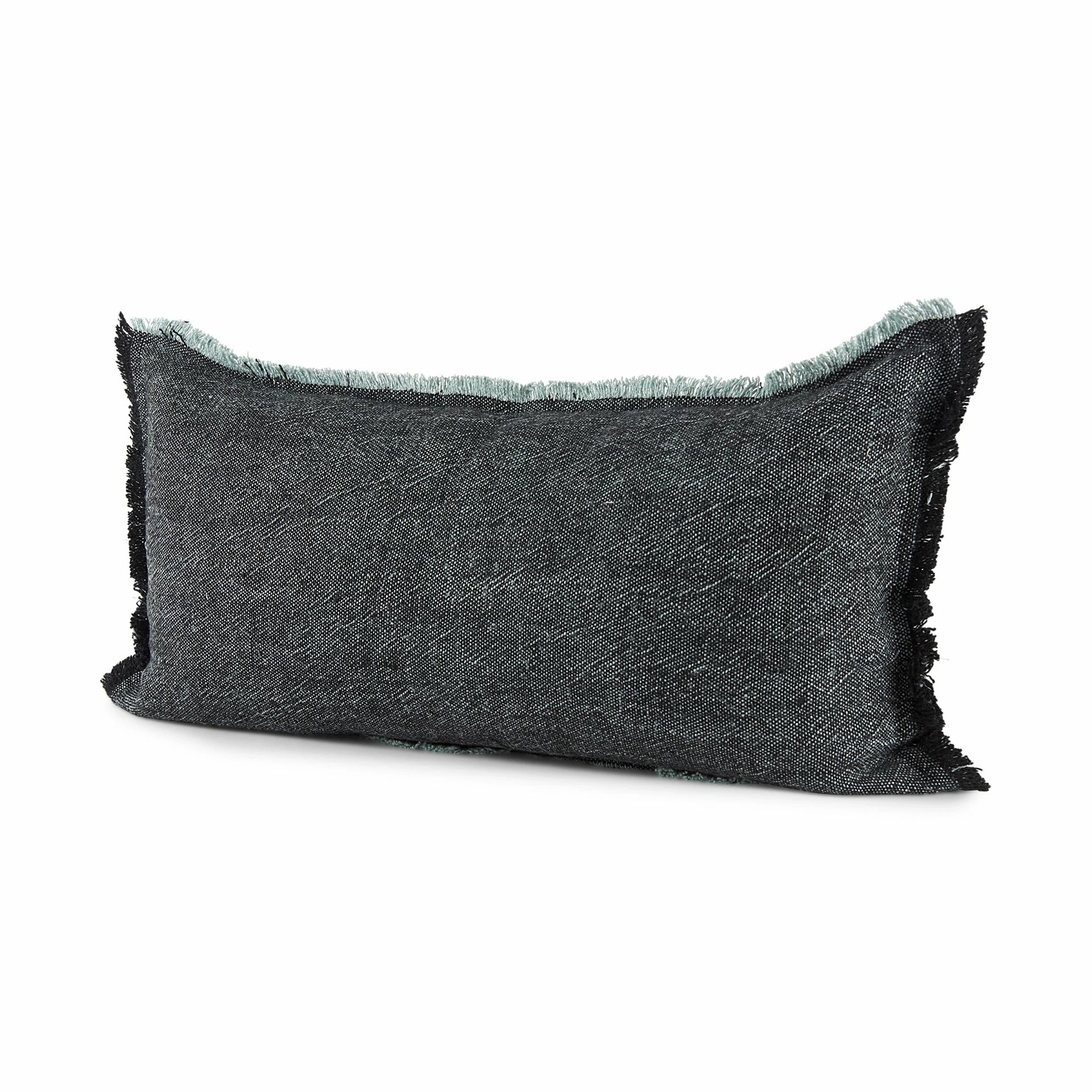 Hot Sale โ Mercana Malia Dark Gray Fabric W/ Teal Fringed Edges Pillow Cover ๐งจ