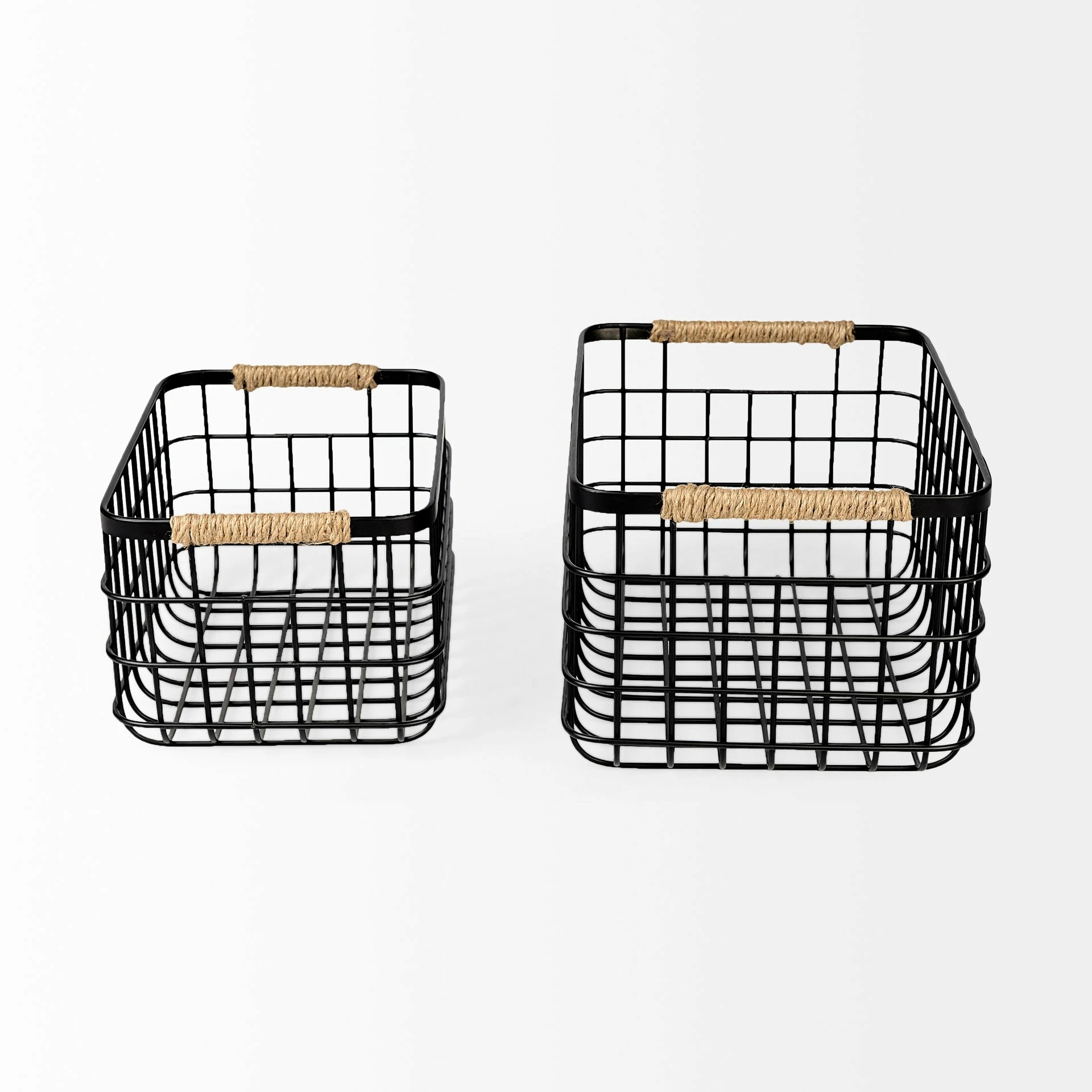 Best deal 🌟 Mercana Marius 20.9L X 15.2W X 12.2 Set Of Two Matte Black Metal W/ Rope Trim Rectangular Baskets 💯 - Image 3